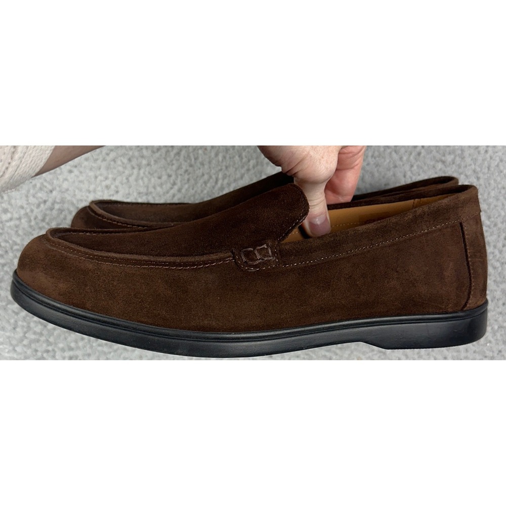 NEW Faherty Shoes Mens 9 Dark Brown Suede Loafers Moc Toe Slip On Casual Comfort